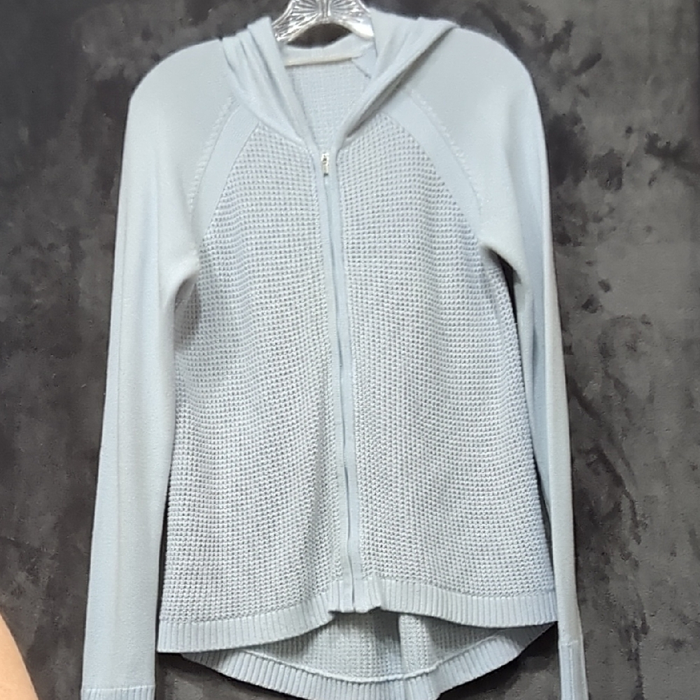 Athleta Sky Blue Zippered Knit Hoodie medium